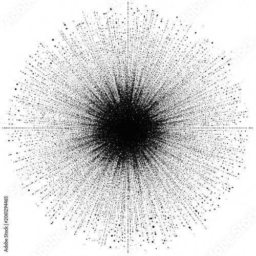 Dotted Explosion Element with Radial Starburst Rays and Comic Halftone Effect
