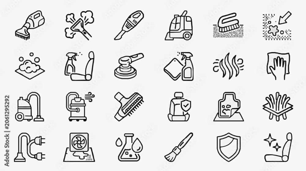 Naklejka premium Monochrome of a professional car upholstery vacuum cleaner icon from IconaStudio featuring detailed nozzle and hose design for automotive interior cleaning and maintenance