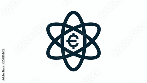 Fotografie Black atomic orbital icon with cent symbol center.