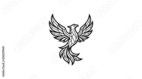 Obraz na plátně Minimalist line art illustration of a majestic phoenix rising with wings spread