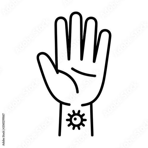 Human hand with virus symbol vector icon representing medical health and disease alert