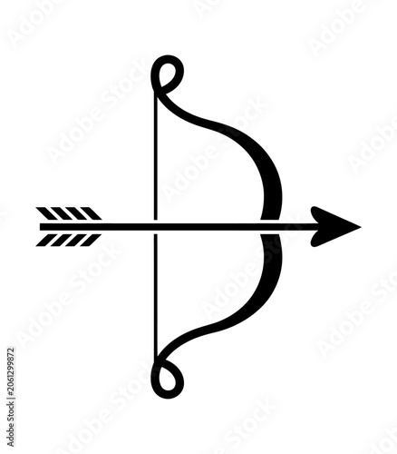 Minimalist archery bow and arrow vector icon for sports branding and hunting club logos