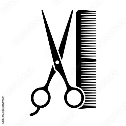 Professional barber scissors and hair comb vector icon for salon branding and beauty design