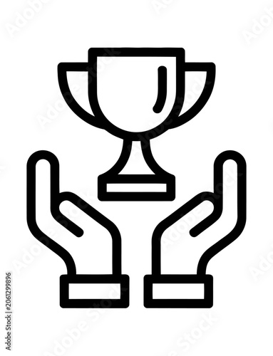 Trophy award in hands vector icon for business success, achievement, and victory concepts