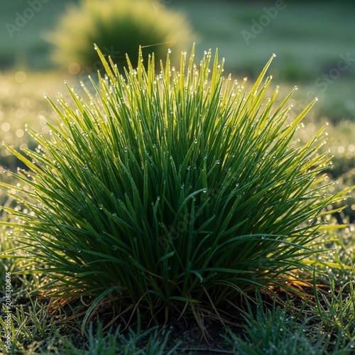 Dew-Kissed Emerald: Dawn's Gentle Awakening on a Verdant Sphere.