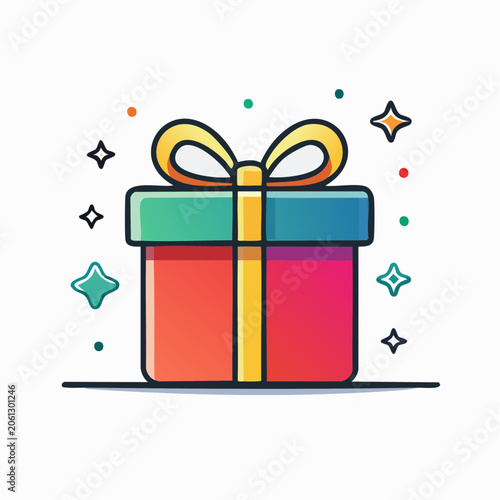 Colorful Gift Box with Ribbon and Sparkles