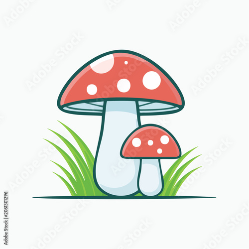 Cute Cartoon Mushrooms with Grass