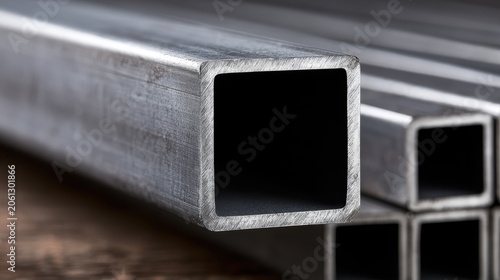 Close-up of industrial square steel pipe profile