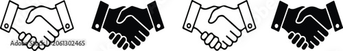 Handshake icons set. Business agreement handshake symbol set. Shaking hands logo. Friendly handshake line and flat style. Vector Illustration.
