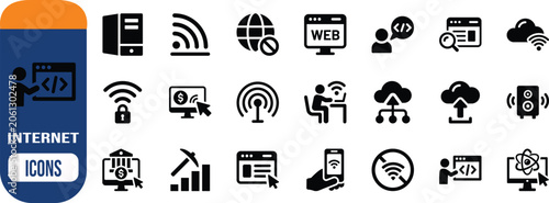 Web internet network technology icons. wifi icon set, server icon set, cloud icon set