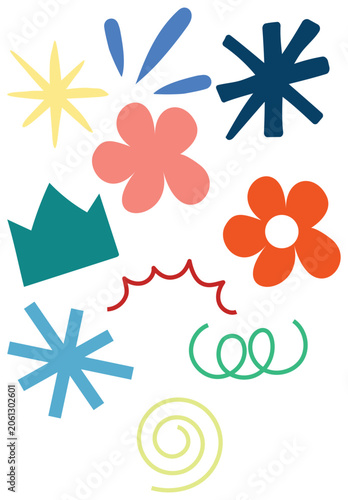 abstract doodle shape collection with colorful floral geometric and decorative hand drawn elements