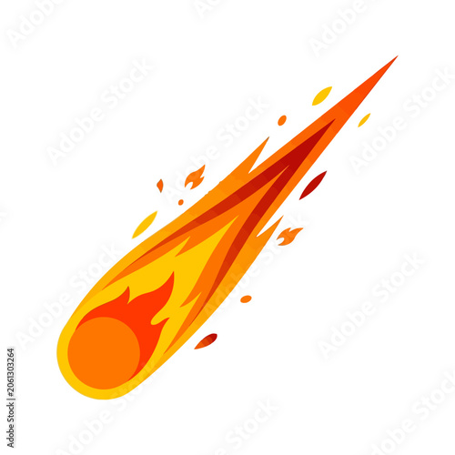 Tableau sur toile Fiery Meteorite Streaking Through Sky with Flames and Smoke Trail Illustration