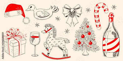 Holiday Elements Sketch Collection Line Art Illustration