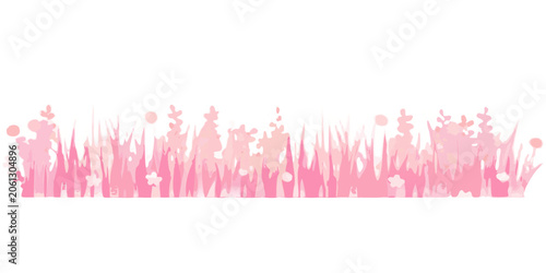Canvastavla Pink Grass And Flowers Illustration With Transparent Background