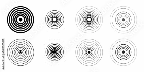 Concentric Circle Set Black And White Vector Illustration