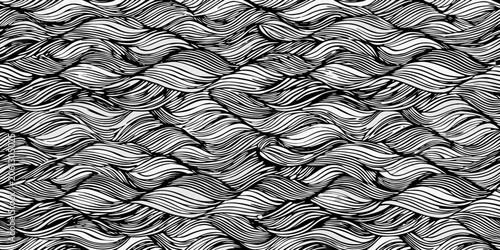 Interlocking curved lines seamless pattern monochrome illustration