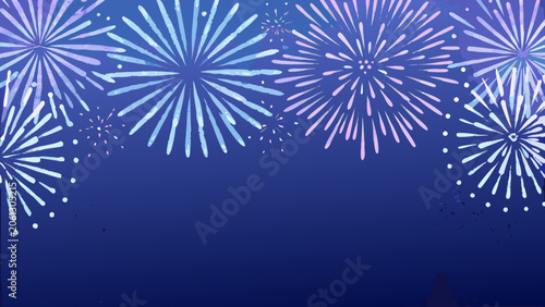 Fireworks display watercolor pattern on a dark blue background