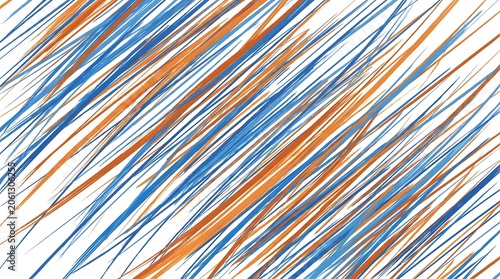 Abstract diagonal brush strokes background with dynamic blue and orange lines on a clean white surface
