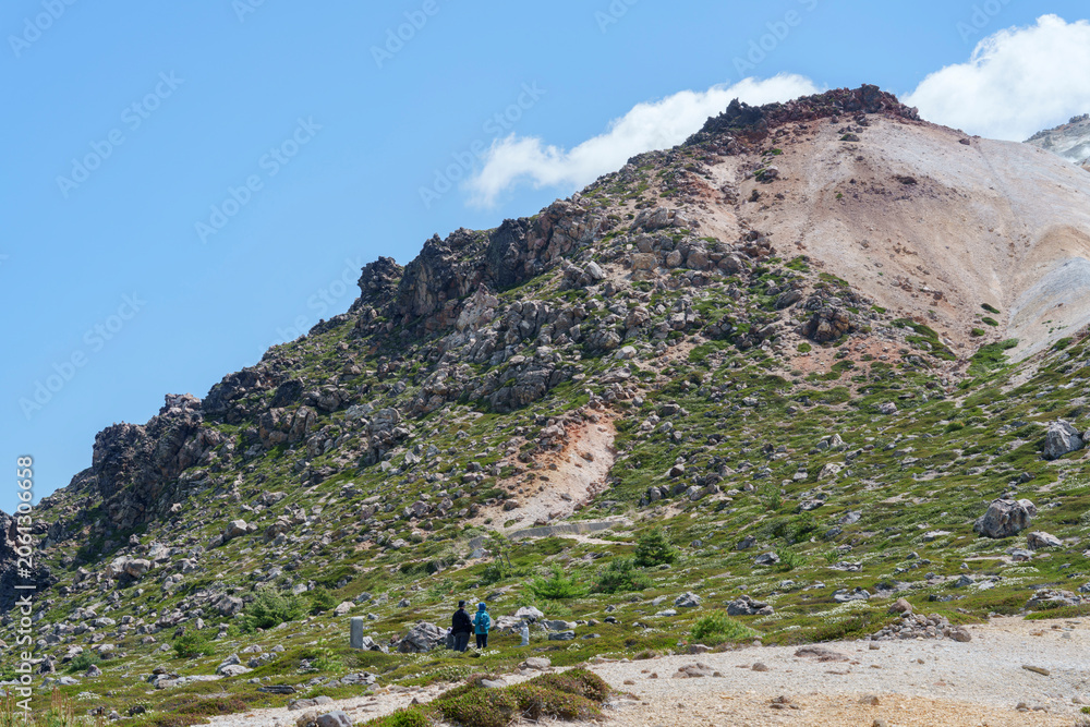 Naklejka premium 北海道函館市恵山の噴気地帯と火山景観