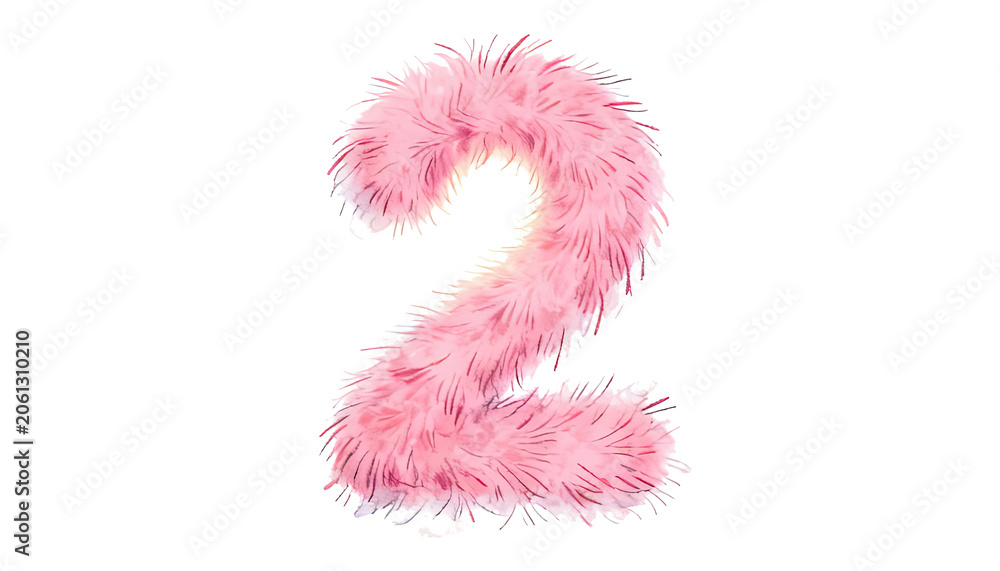 Fototapeta premium Pink Furry Number Two Isolated on White Background