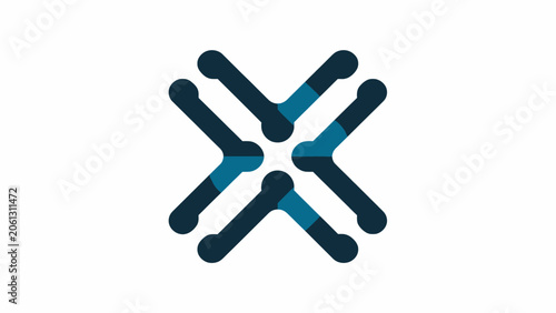 Blue geometric intersecting arrow cross logo.