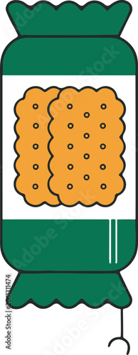 Cute Wrapped Cracker Candy Cartoon Icon Isolated on White Background – Flat Vector Snack Illustration