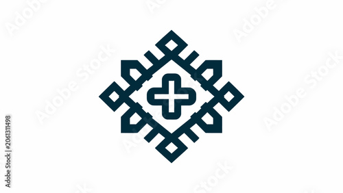 Blue geometric medical cross circuit logo icon