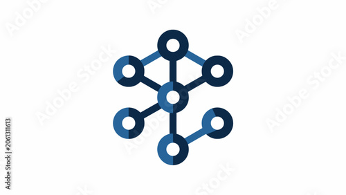 Blue interconnected circular nodes network structural icon.