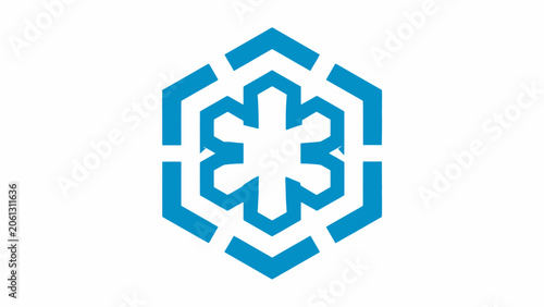 Blue hexagonal snowflake medical line art.