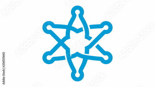 Blue interlinked circular geometric icon for science.