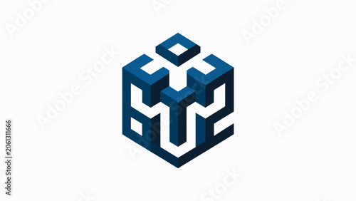 Blue isometric 3D cube hexagon logo icon