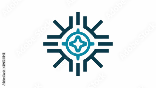 Blue radial geometric starburst logo emblem.