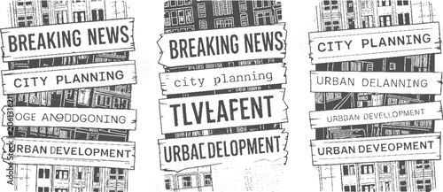 Cuadro en lienzo Three distinct hand drawn signs stacked vertically against a background of sketc