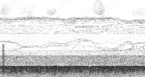 Foto Detailed cross section of layered earth strata with trees and foliage on surface