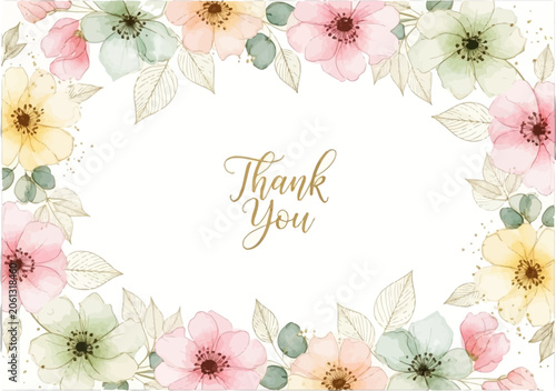 Watercolor floral thank you frame card design
