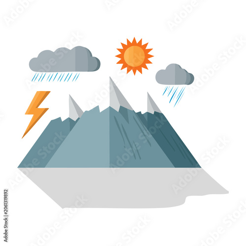 Flat design mountain landscape with weather icons