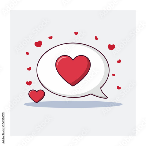 Speech bubble with red heart and floating hearts illustration