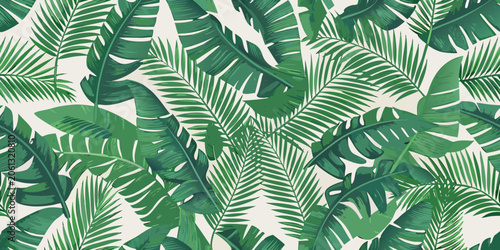 Konstfotografi Tropical leaf pattern with dense arrangement vector illustration