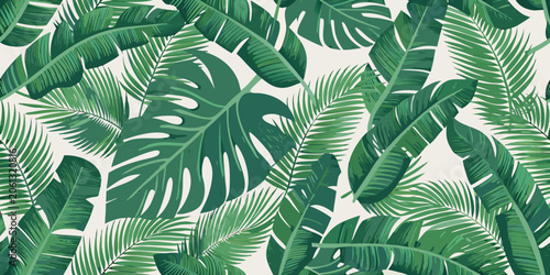 Konstfotografi Tropical Leaf Pattern Dense Repeating Vector Illustration