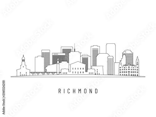 Detailed Richmond skyline vector illustration. Richmond buildings in line art style, perfect for modern designs.