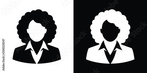 Corporate business woman avatar profile icon graphic. Minimalist black and white professional female executive manager silhouette portrait design.