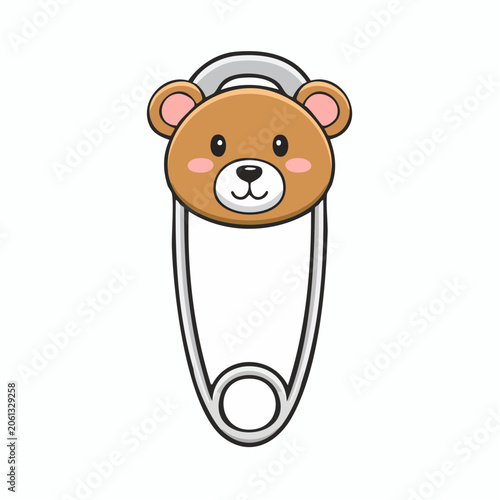 Cute Teddy Bear Safety Pin Illustration