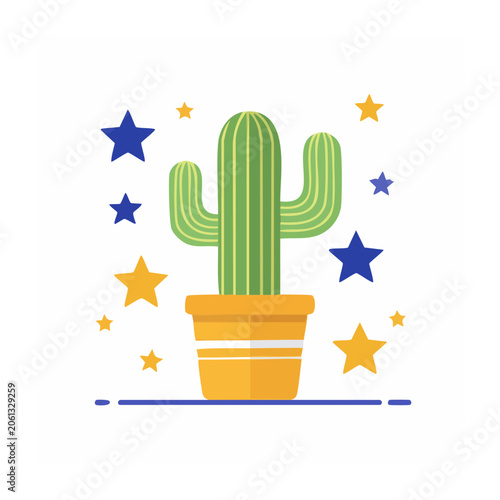 Flat design cactus in pot with stars