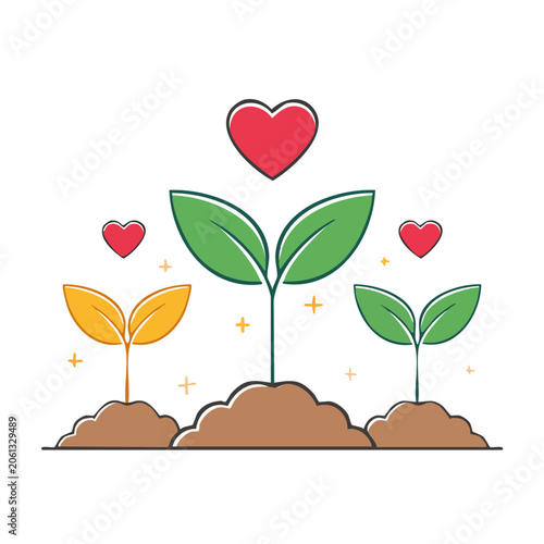 Flat design tree with hearts and leaves