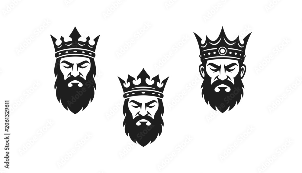 Obraz premium King crown icons collection with bearded male character face