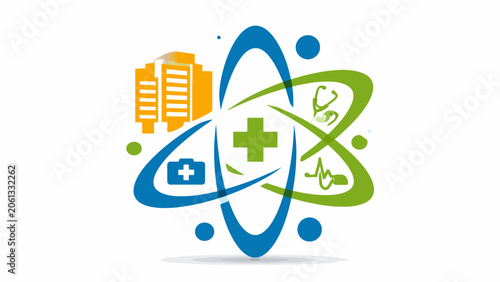 Fotografía Comprehensive medical ecosystem logo with hospital and diagnostic symbols