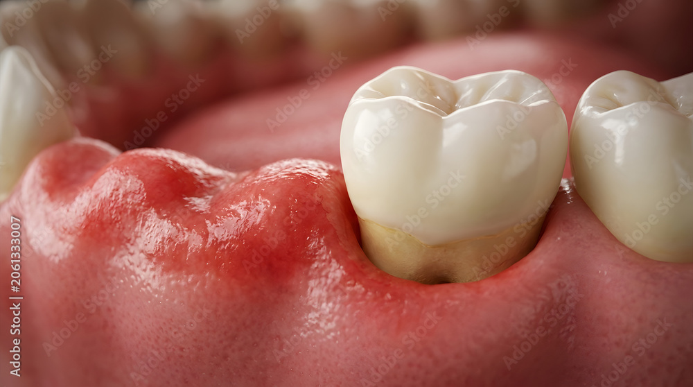 Fototapeta premium Realistic 3d render of receding gumline exposing a tooth root