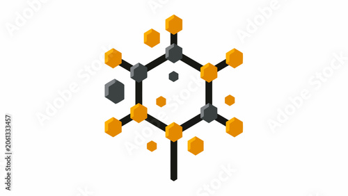 Geometric molecular structure with yellow and black hexagons.