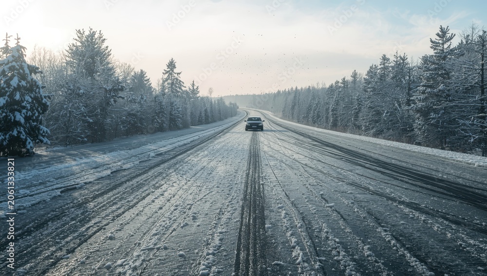Naklejka premium Frozen roadway during winter.