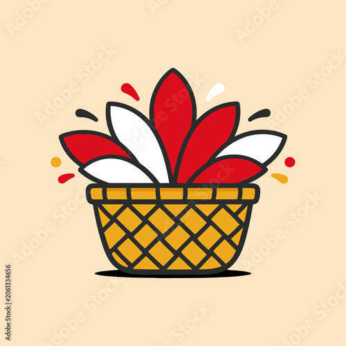 Indonesia Independence Day celebration with red and white flowers in a basket